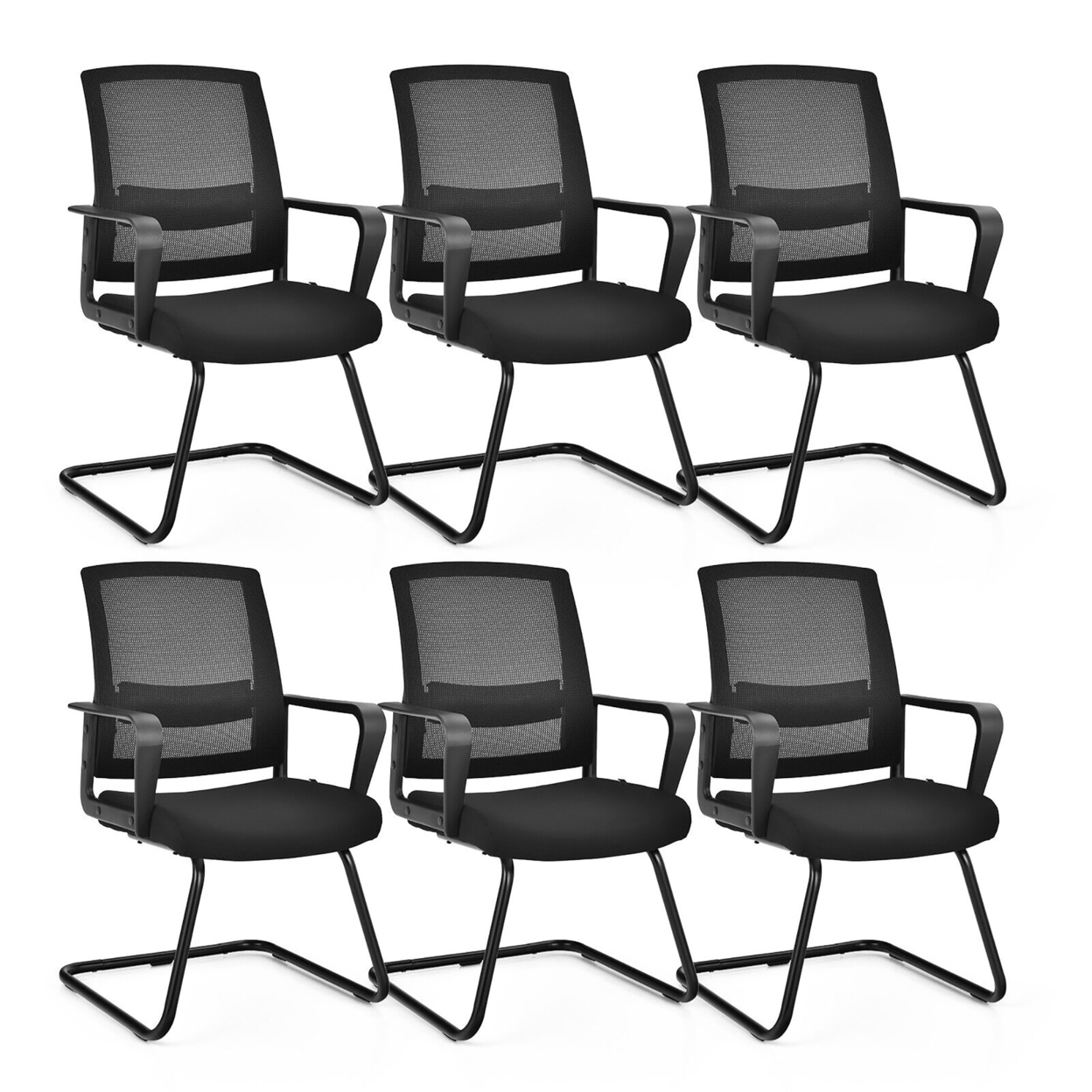 Set Of 6 Conference Chairs Mesh Reception Office Guest Chairs W/Lumbar Support