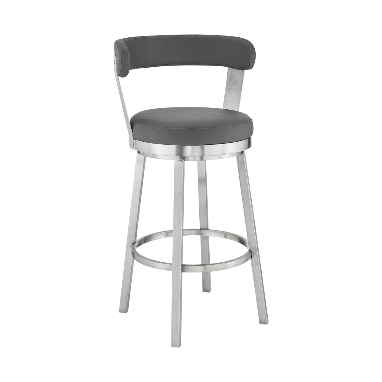 Swivel Barstool With Curved Open Back And Metal Legs, Gray And Silver- Saltoro Sherpi