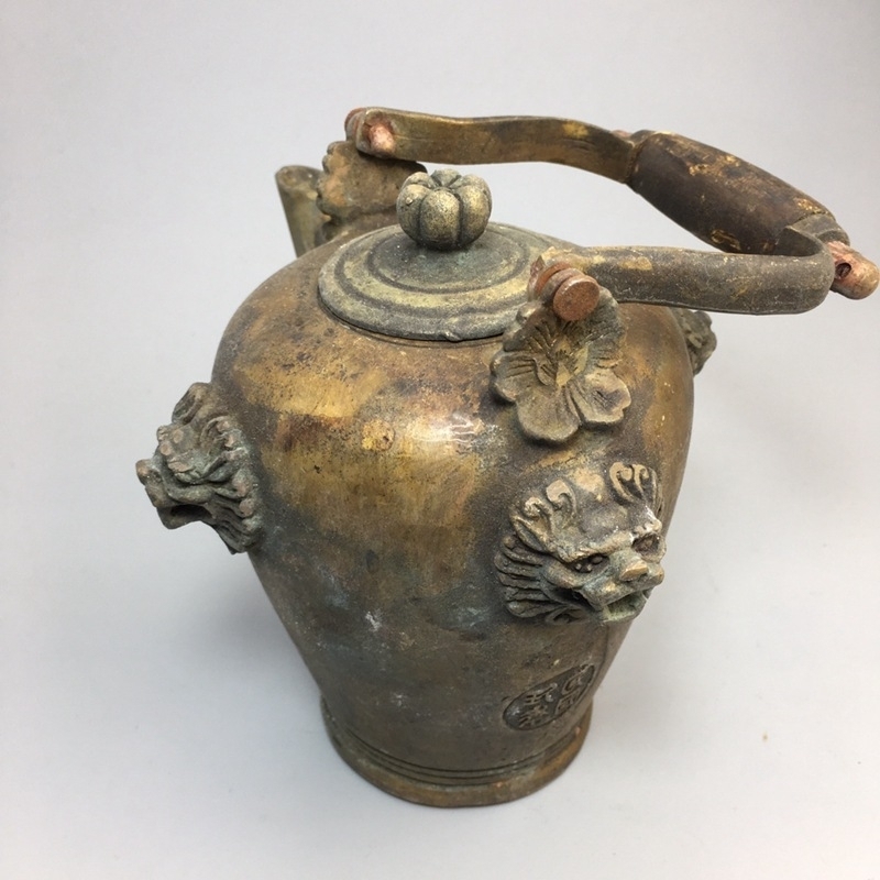Antique Chinese Brass Copper Lion Tea Kettle Vintage Teapot Home Decor Handmade Asian Art GDHP017