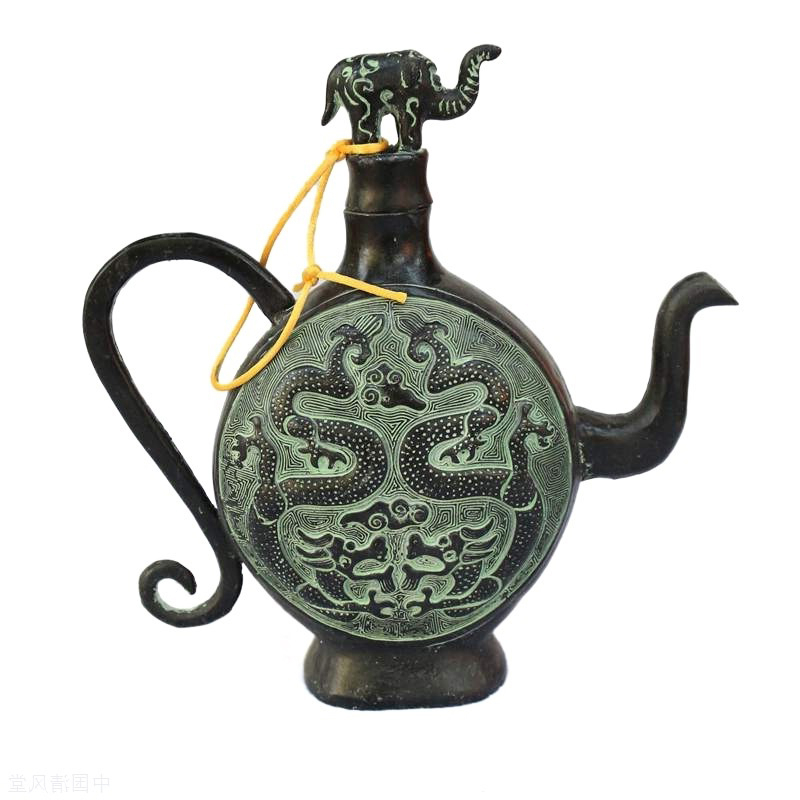 Antique Bronze Ware Chinese Two Dragon Wine Pot Teapot Vintage Flagon Home Decor Handmade Asian Art GDHP018