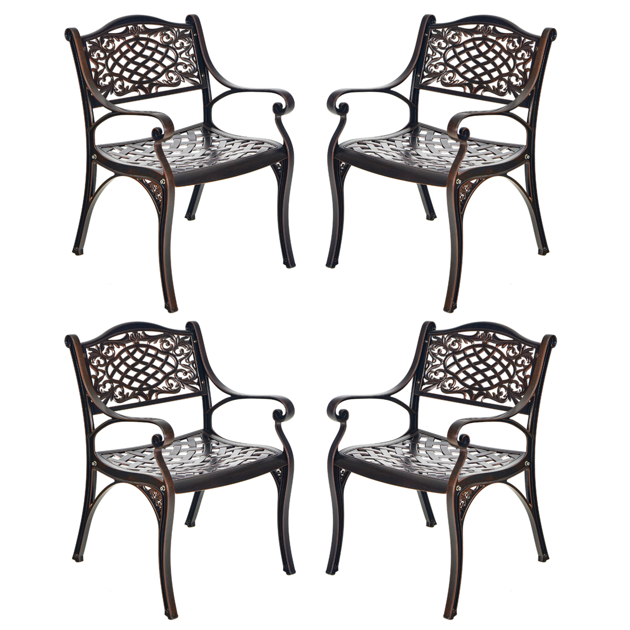 Set Of 4 Outdoor Dining Chairs Cast Aluminum Patio Bistro Chairs Armchairs