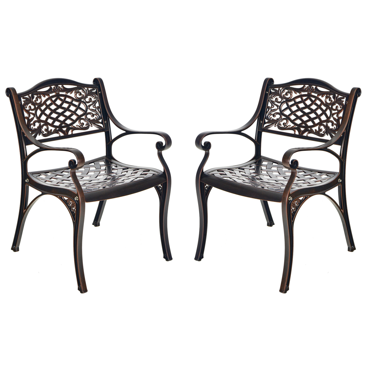 Set Of 2 Outdoor Dining Chairs Cast Aluminum Patio Bistro Chairs Armchairs