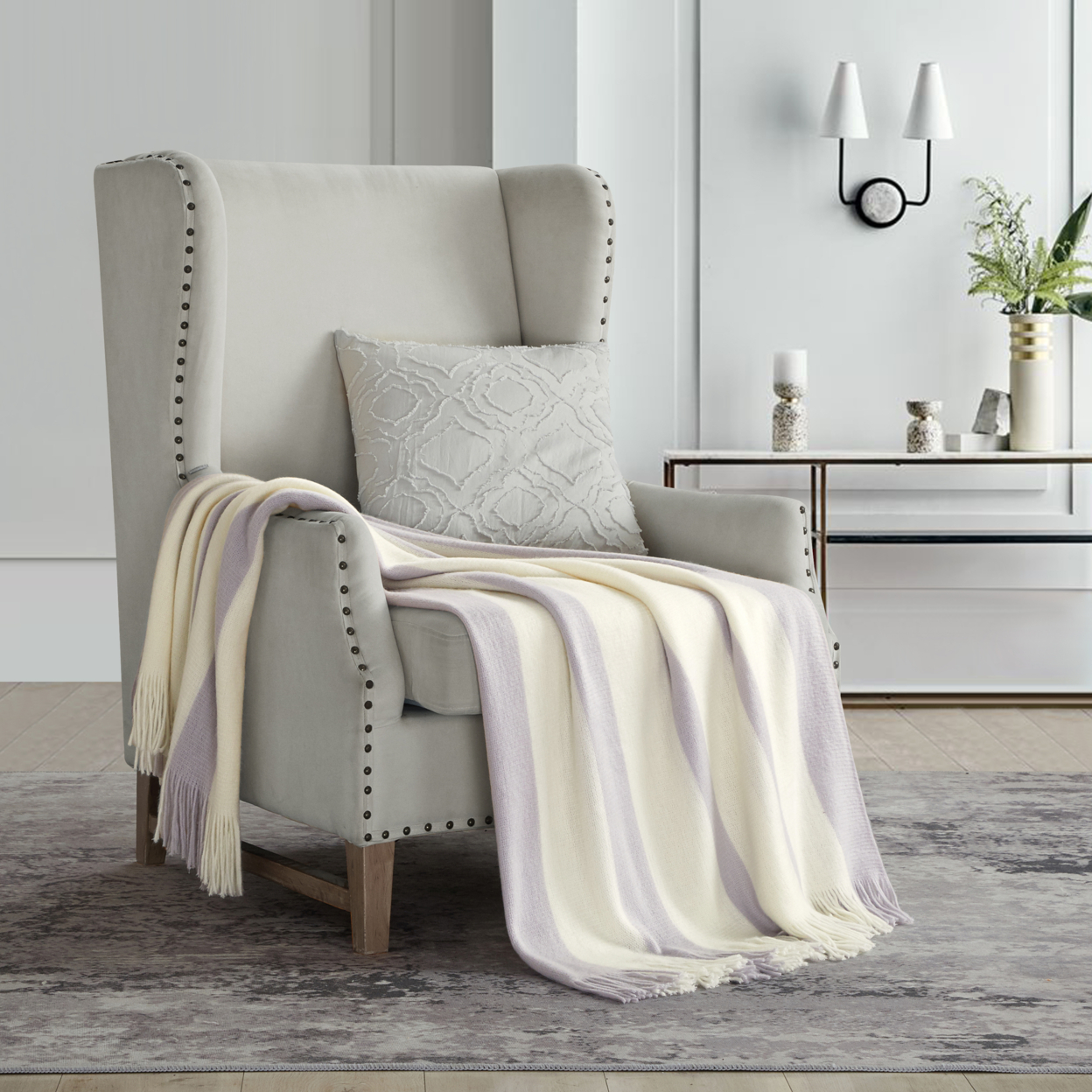 NY&C Home Vasko Throw Blanket With A Fringed Border - Lavender