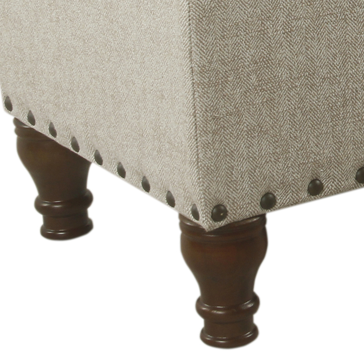 Textured Fabric Upholstered Wooden Storage Bench With Nail Head Trim, Large, Beige And Brown- Saltoro Sherpi