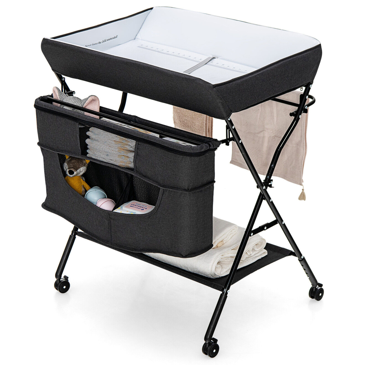 Baby Changing Table Portable Newborn Nursery Organizer Adjustable Height W/ Wheel