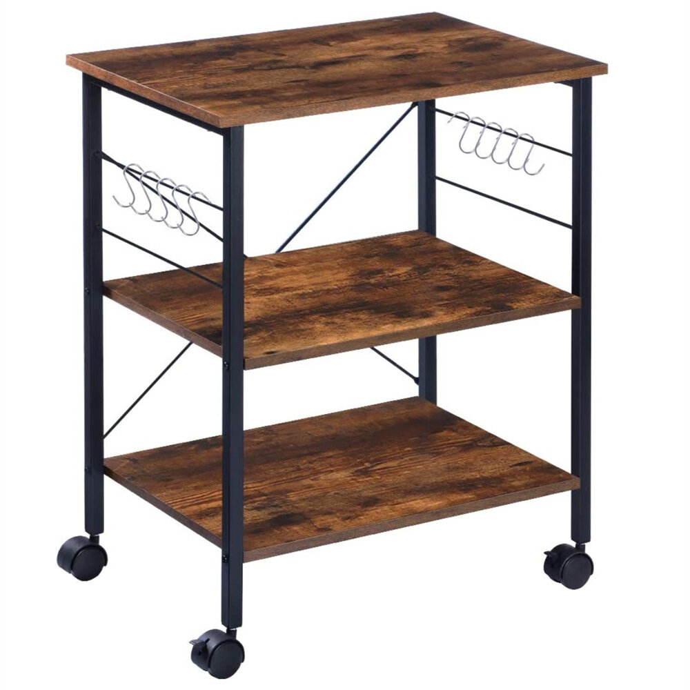 3-Tier Kitchen Storage Shelves Utility Cart for Living Room Bar Cart Bakers Rack Microwave Stand Removable And Lockable Design