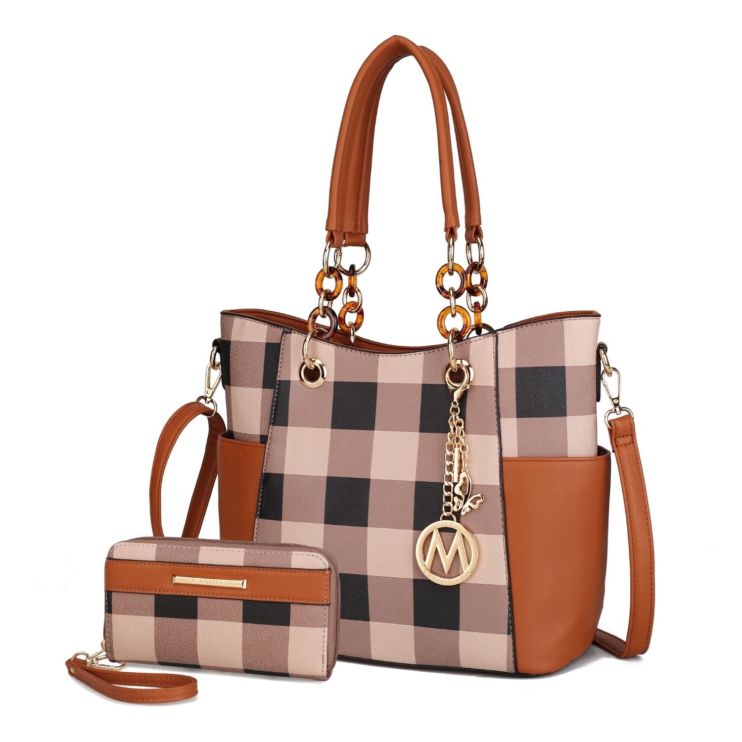 MKF Collection Paloma Shoulder Handbag With Matching Wallet 2 Pieces By Mia K - Cognac Brown