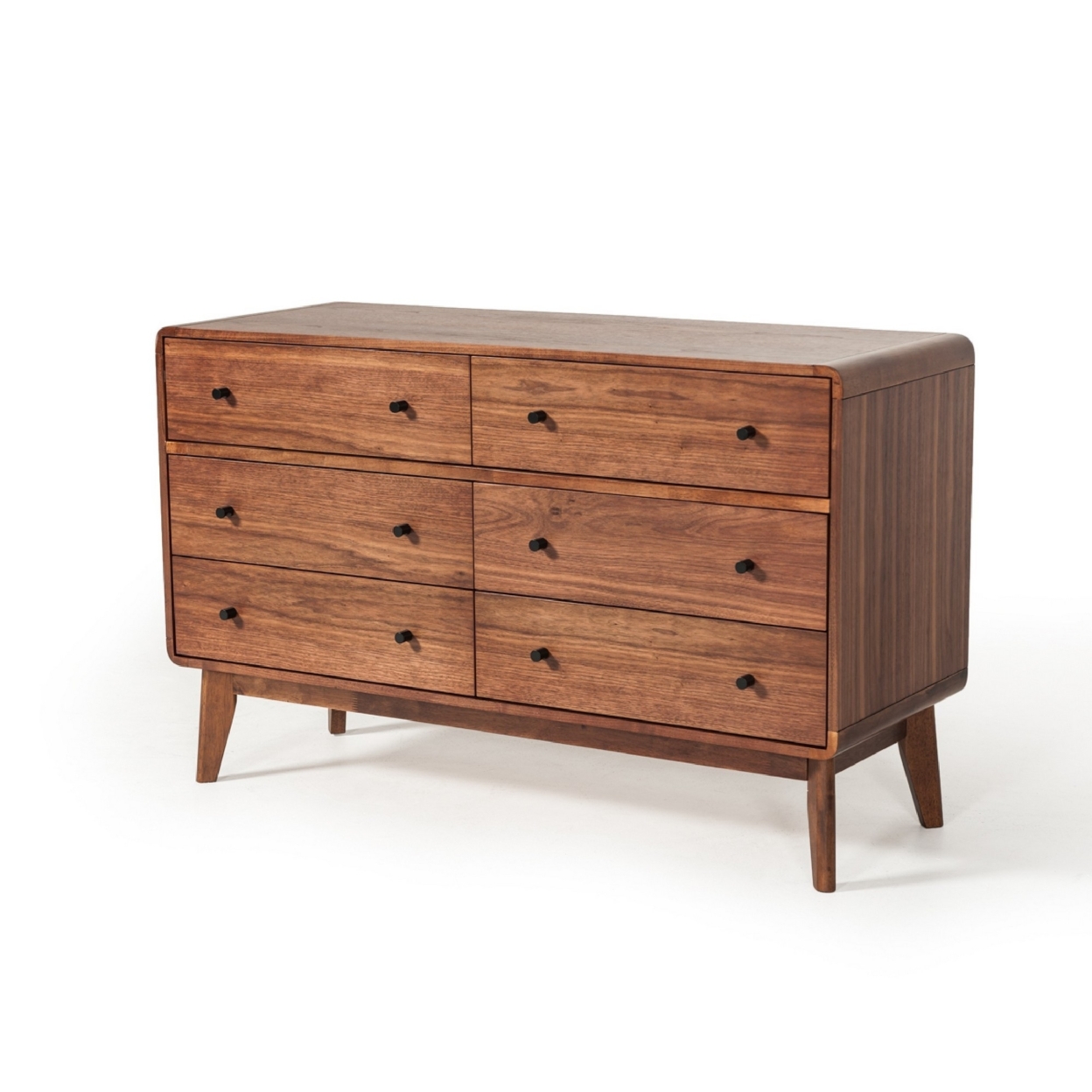 Cid 51 Inch Modern Dresser, 6 Drawers, Angled Legs, Double Handles, Walnut- Saltoro Sherpi