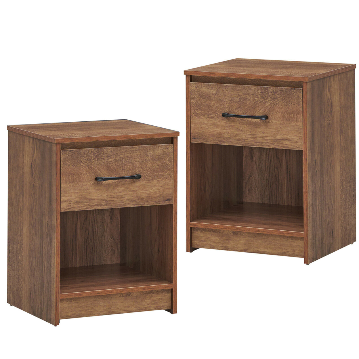 2PCS Nightstand With Drawer Storage Shelf Wooden End Side Table Bedroom Brown / Black / Natiral - Brown