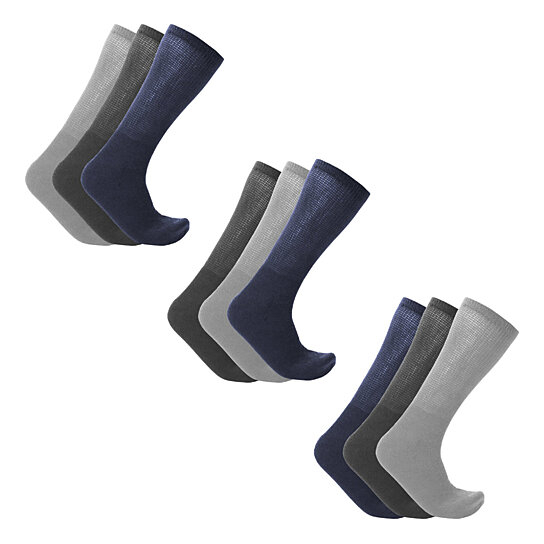 9-Pairs: Women's Diabetic Crew Socks - Navy/Charcoal/Grey