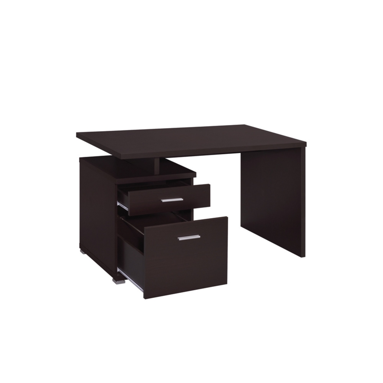 Wooden Contemporary Desk With Cabinet, Brown- Saltoro Sherpi
