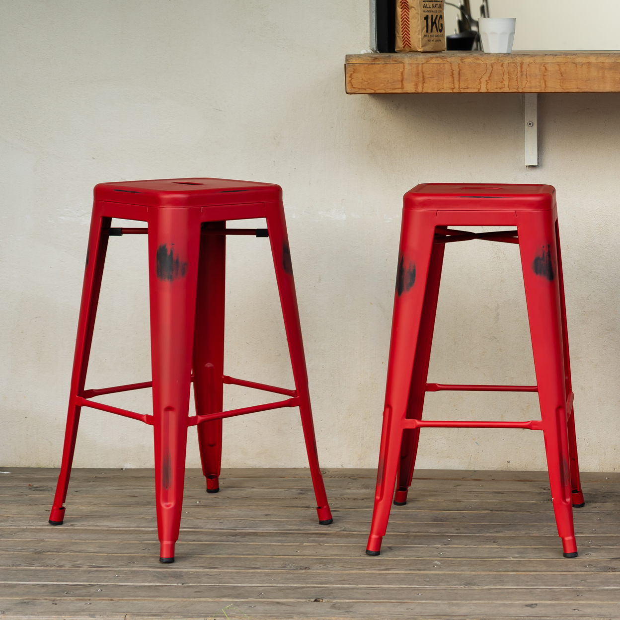 29 Inch Backless VINTAGE RED Metal Counter Stools set of 2