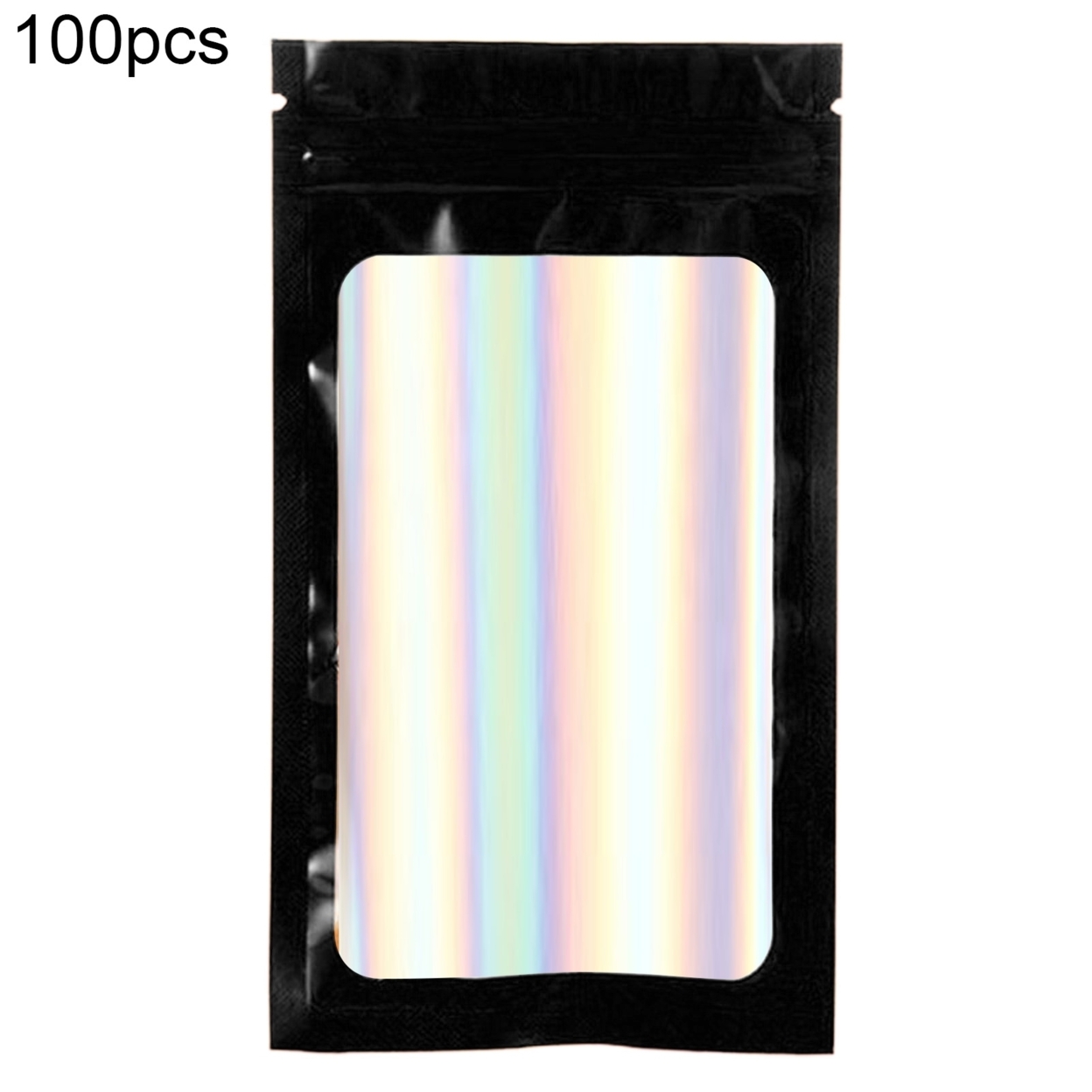 100Pcs/Set Zip-lock Bags Eye-catching Odor Proof Holographic Color Cosmetic Laser Packaging Bags for Kitchen - black, 10*18cm
