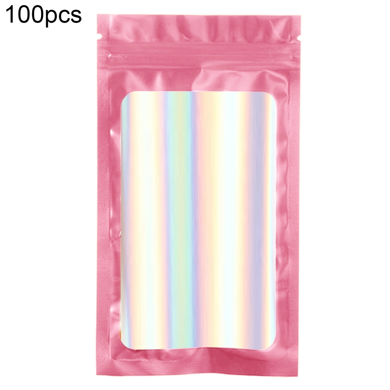 100Pcs/Set Zip-lock Bags Eye-catching Odor Proof Holographic Color Cosmetic Laser Packaging Bags for Kitchen - pink, 10*18cm