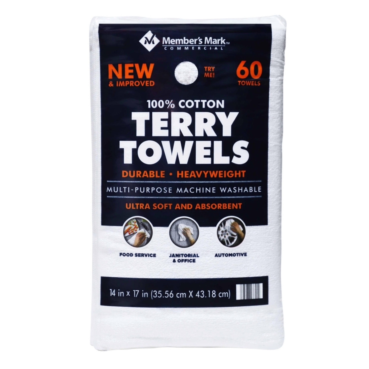 Member's Mark 100% Cotton Terry Towels, 14 X 17 (60 Count)