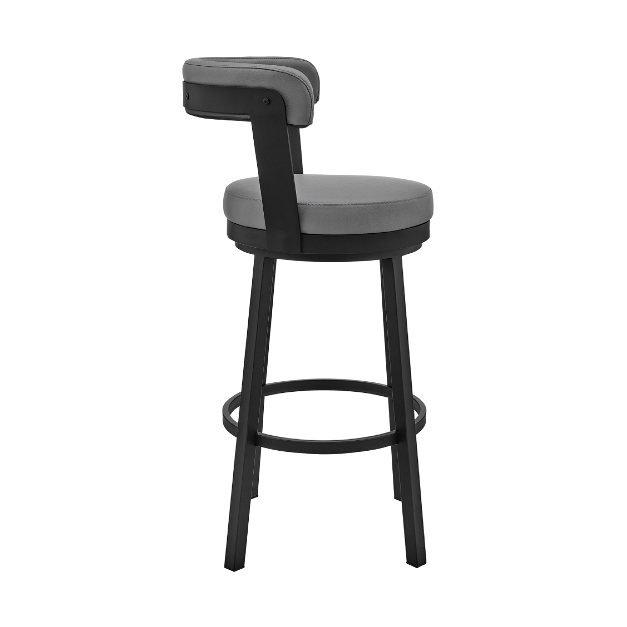 Swivel Counter Barstool With Curved Open Back And Metal Legs, Light Gray- Saltoro Sherpi
