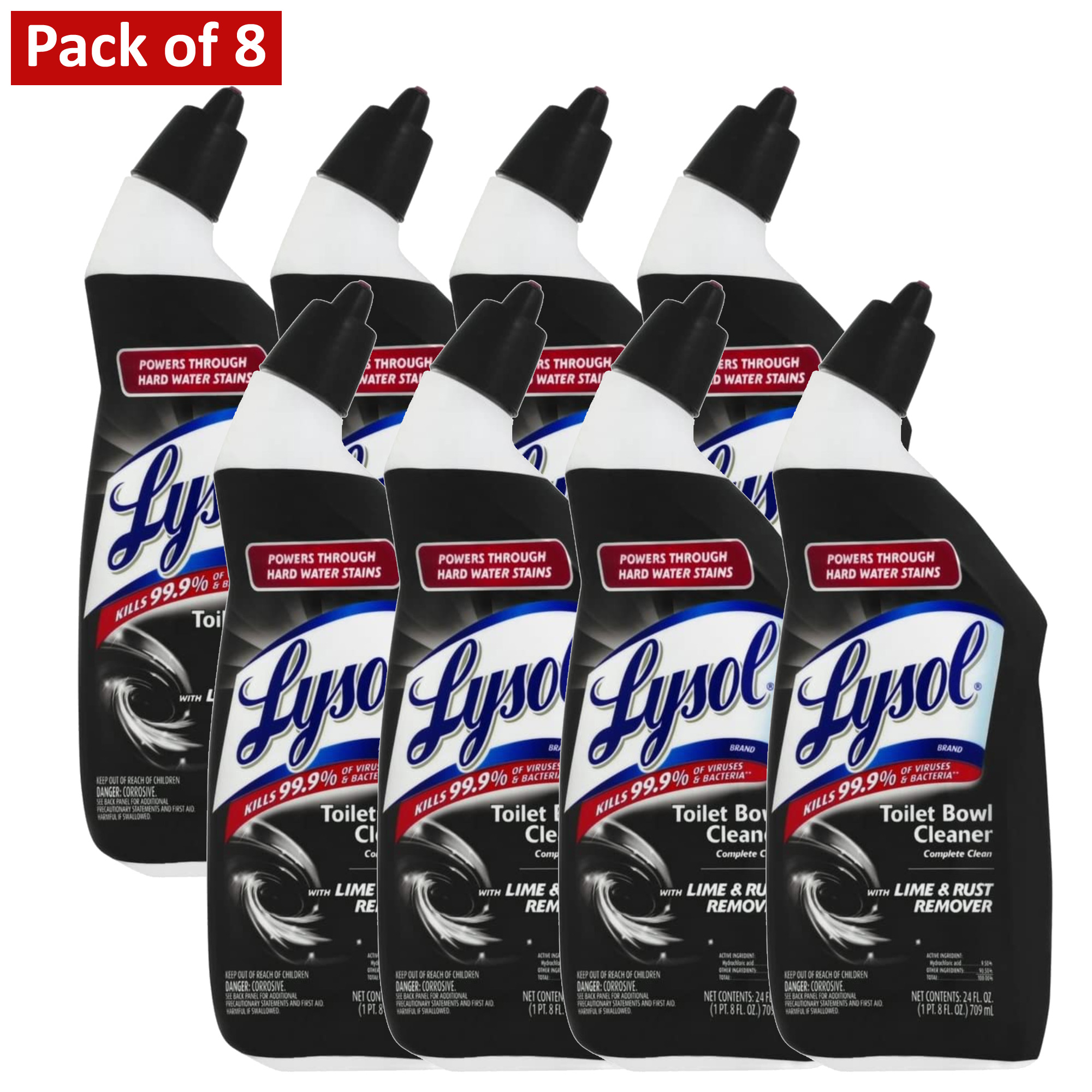 Lysol Toilet Bowl Cleaner with Lime and Rust Remover, 24 oz (Pack of 8)