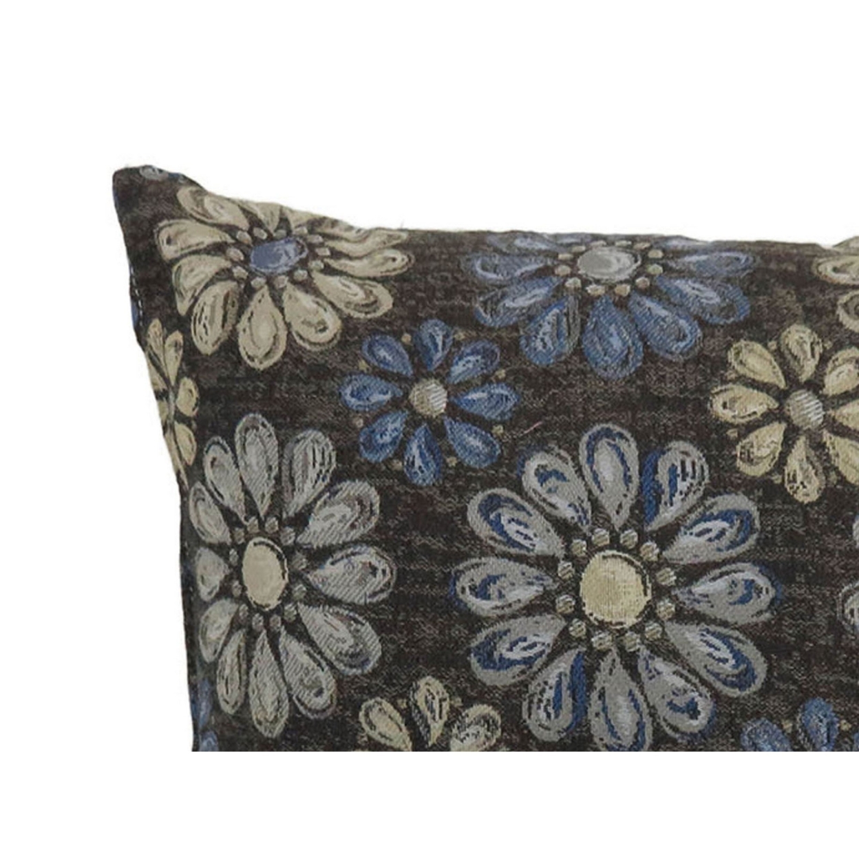 18 Inch Throw Pillow, Set Of 2, Polyester Floral Design Fabric, Dark Gray, Blue