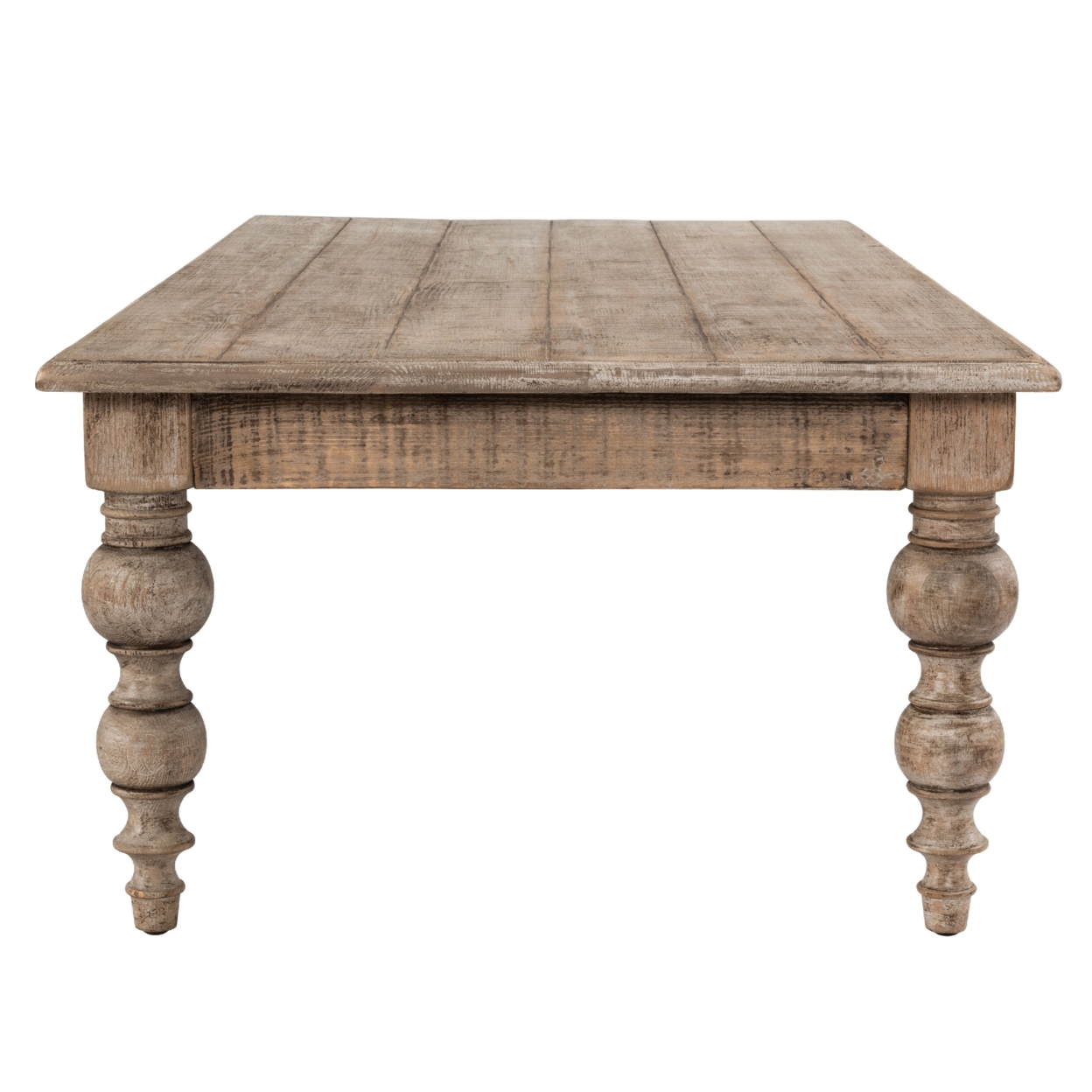 Ray 64 Inch Reclaimed Pine Wood Coffee Table, Turned Baluster Legs, Beige- Saltoro Sherpi