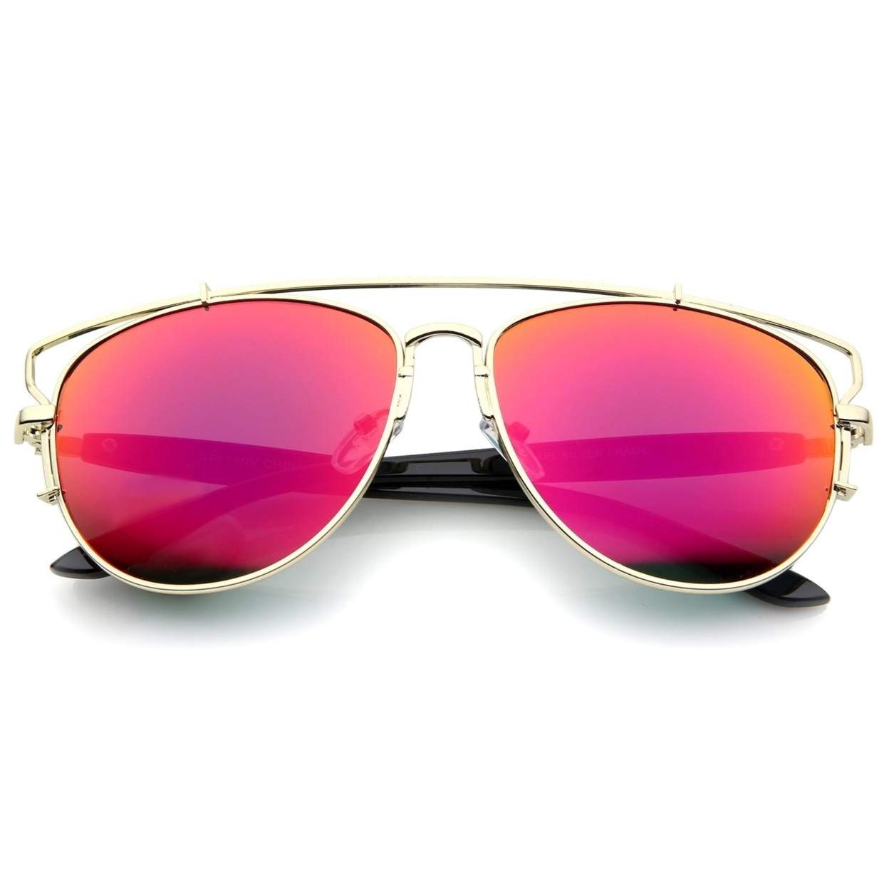 Modern Full Metal Crossbar Open Design Colored Mirror Aviator Sunglasses 58mm - Gold / Blue Mirror