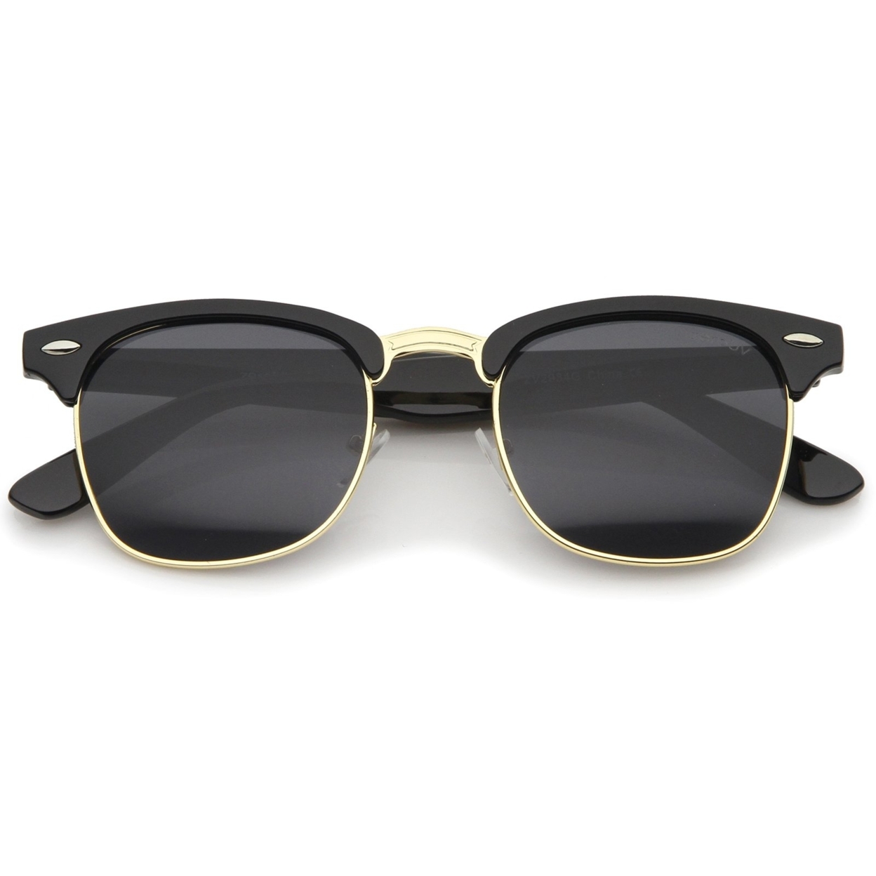 Premium Half Frame Horn Rimmed Sunglasses With Metal Rivets - 2-Pack , Black/Smoke + Tortoise/Brown