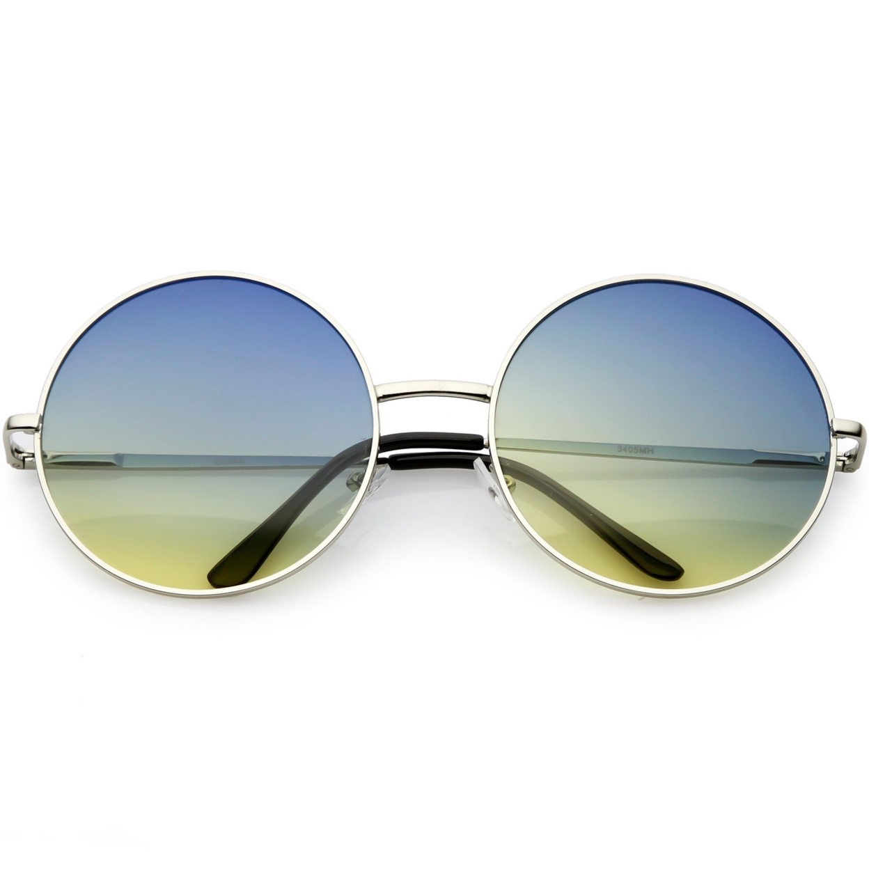 Retro Oversize Circle Sunglasses Thin Metal Arms Color Gradient Lens 62mm - Silver / Brown Green