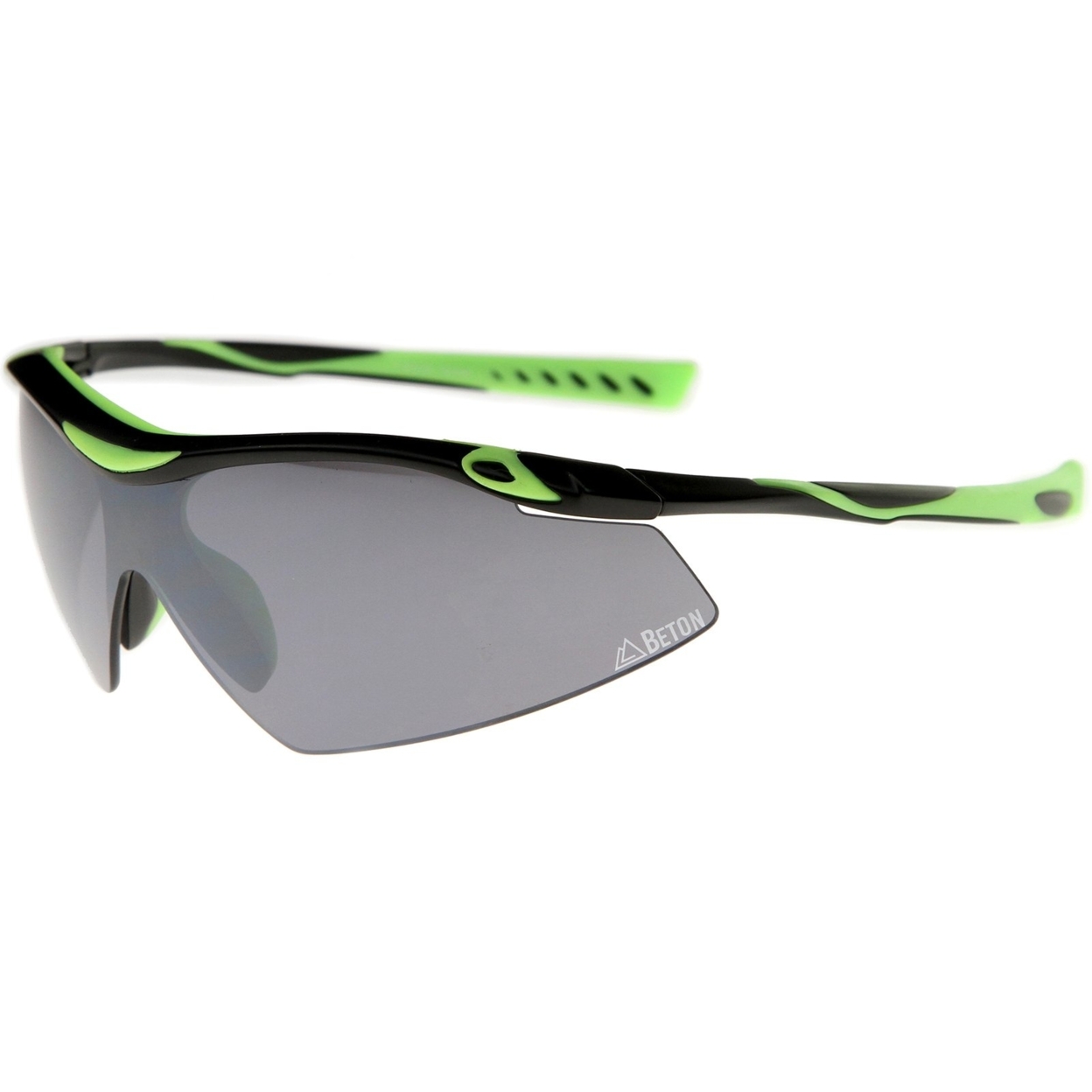 Thor - Half-Frame TR-90 Mirrored Shield Lens Matte Active Sport Wrap Sunglasses 80mm - Black-Green / Smoke