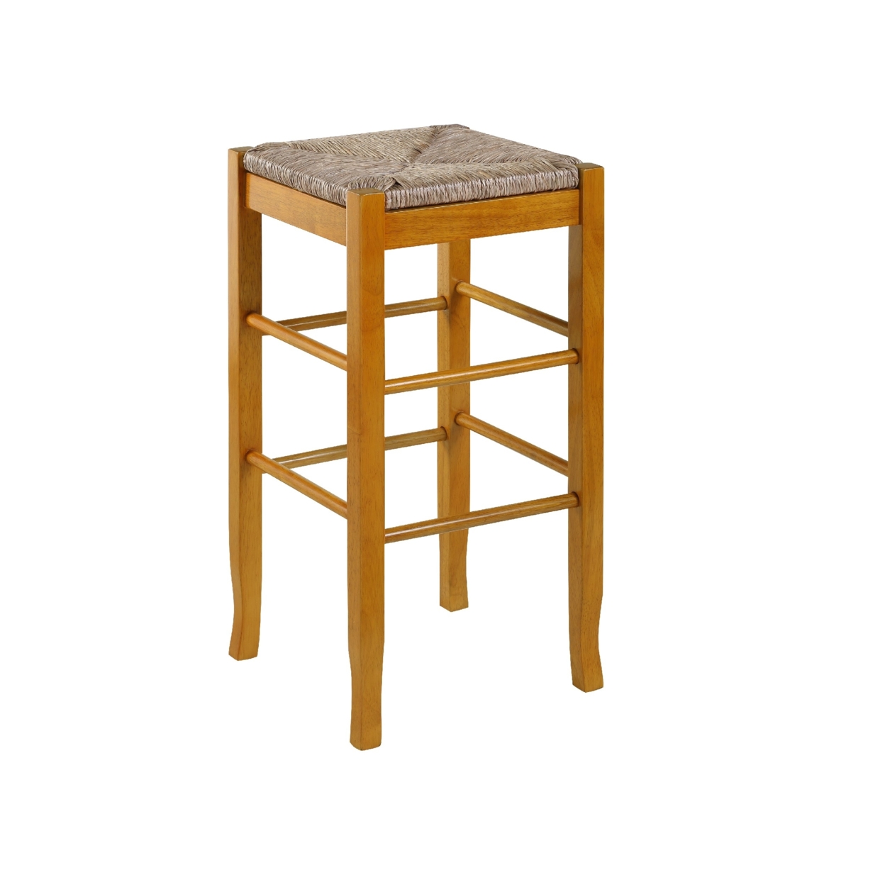 Chris 29 Inch Barstool With Wood Frame, Handwoven Rush Seat, Oak Brown- Saltoro Sherpi