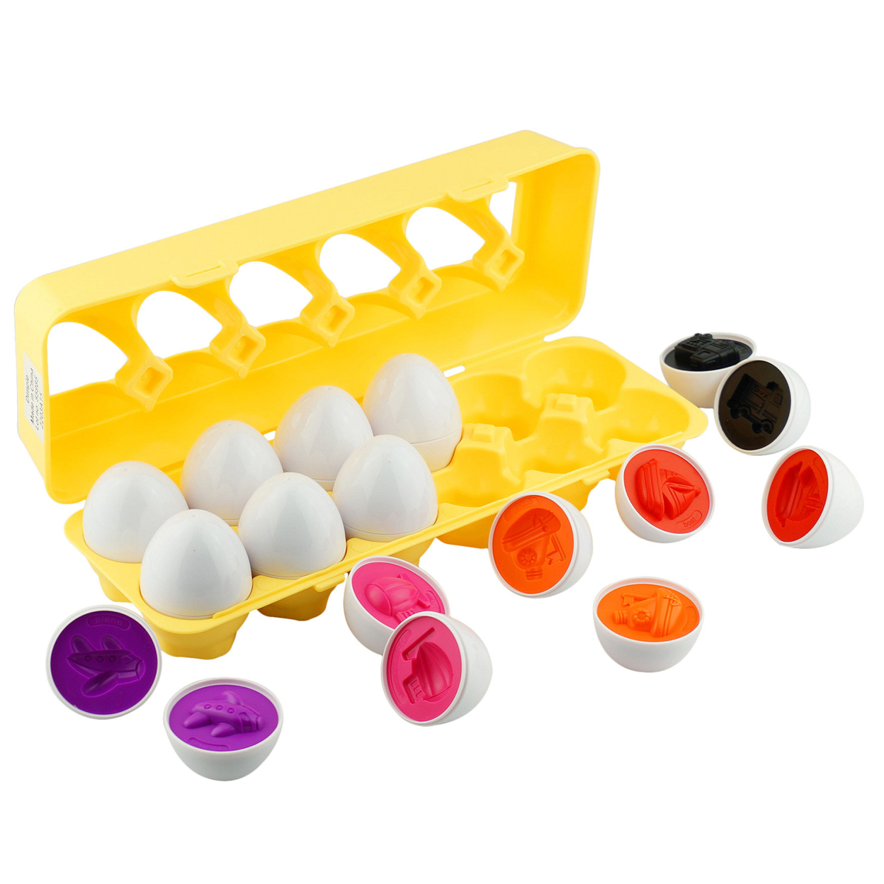 Dimple 12 Match And Play Vehicle Car Matching Egg Easter Toy With Holder - Toddler STEM Toys - Colors And Shapes Recognition Toys For Kids