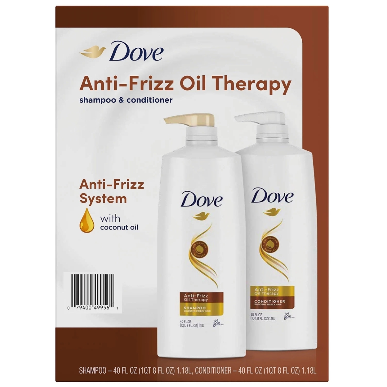 Dove Anti-Frizz Oil Therapy Shampoo & Conditioner, 40 Fluid Ounce (Pack Of 2)
