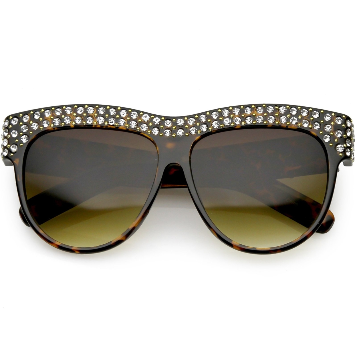 Handcrafted Rhinestone Stud Embellished Oversize Sunglasses Round Flat Lens 57mm - Black / Smoke