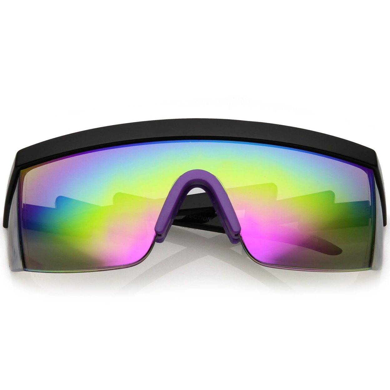 Oversize Semi Rimless Goggle Shield Sunglasses Mirrored Lens 60mm - White Pink / Rainbow