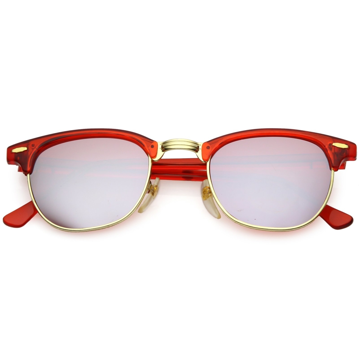 True Vintage Horn Rimmed Semi Rimless Sunglasses Mirrored Square Lens 49mm - Magenta / Red Mirror