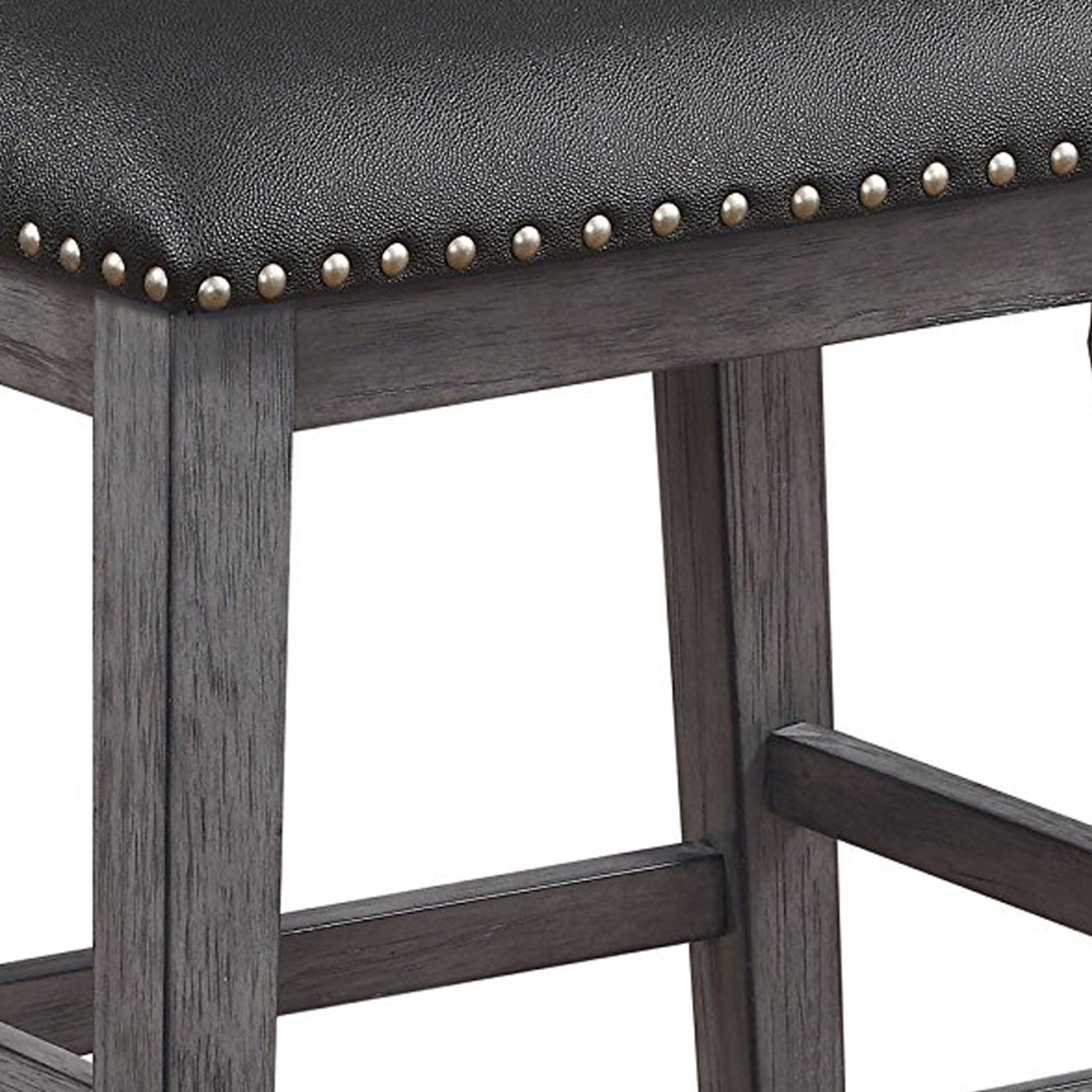 Wood & Leather CoUnter Height Stool With Nail Head Trim, Set Of 2, Black & Gray- Saltoro Sherpi