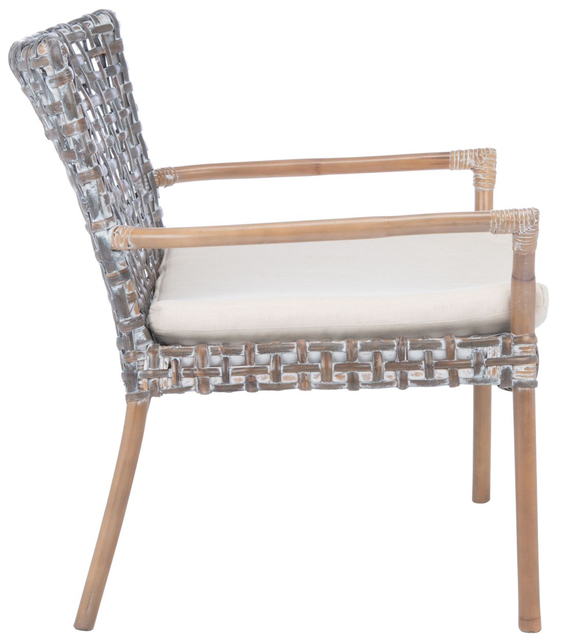 SAFAVIEH Collette Rattan Accent Chair With Cushion White Washed / White