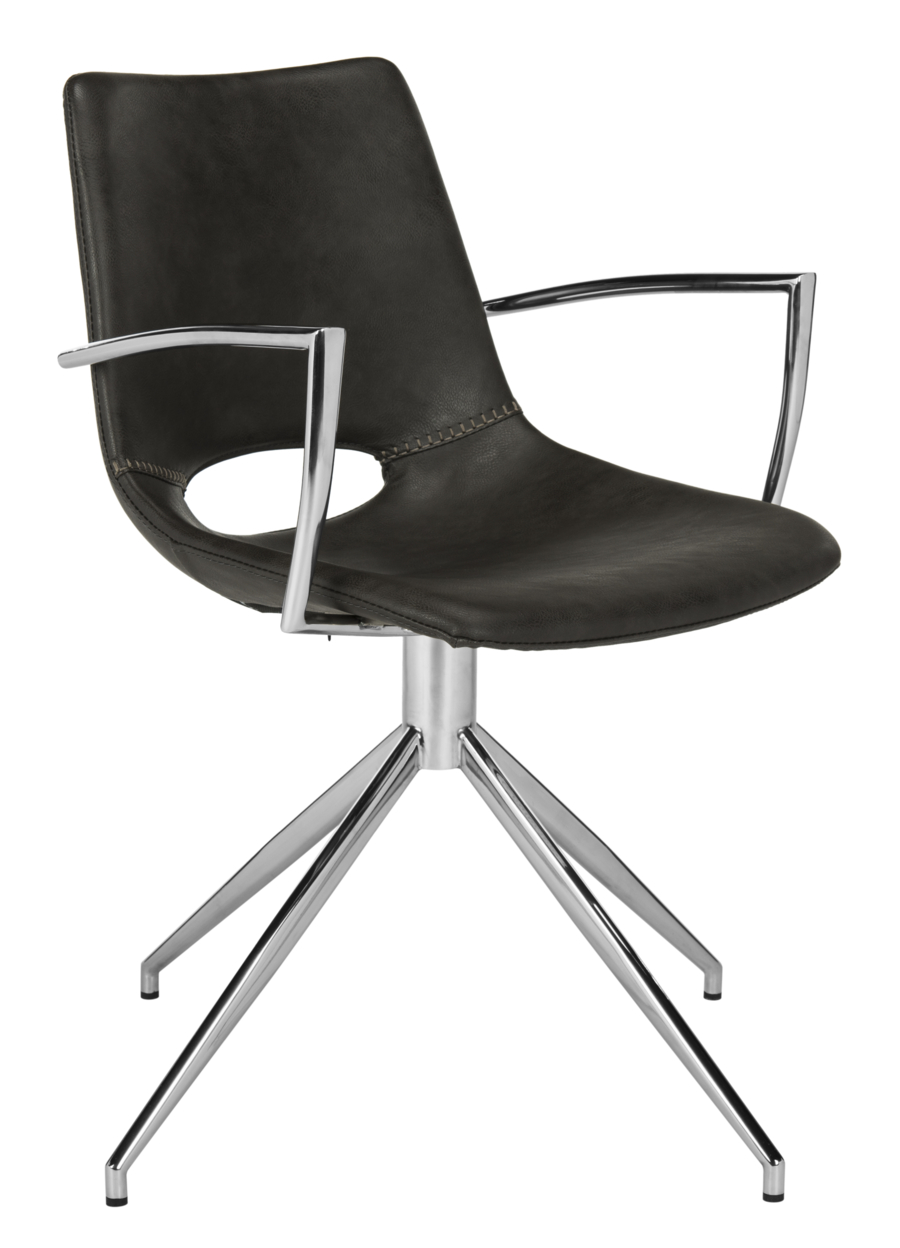 SAFAVIEH Dawn Mid-Century Modern Leather Swivel Office Chair Grey / Silver