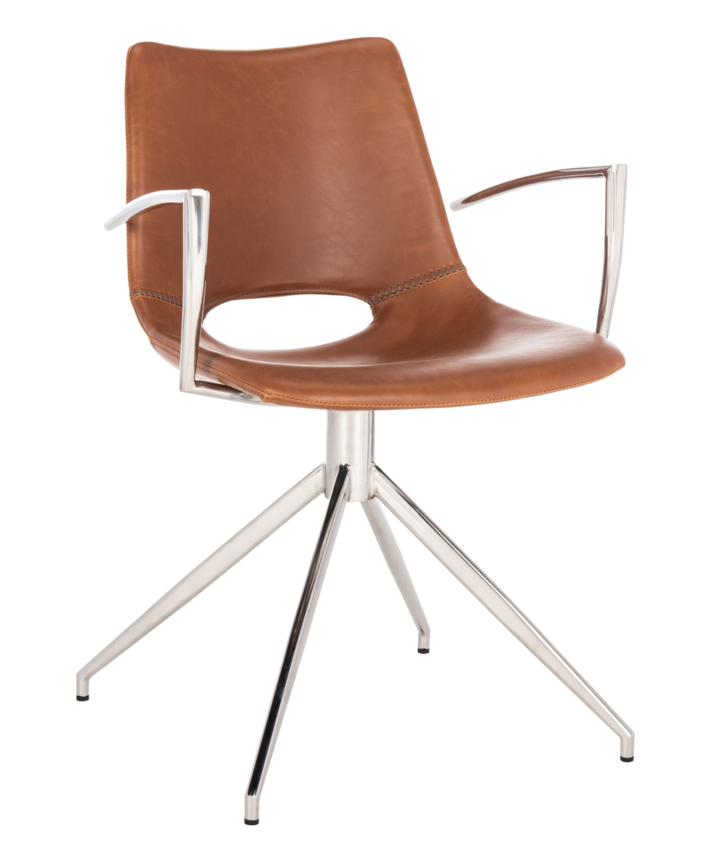 SAFAVIEH Dawn Mid-Century Modern Leather Swivel Office Chair Cognac / Silver