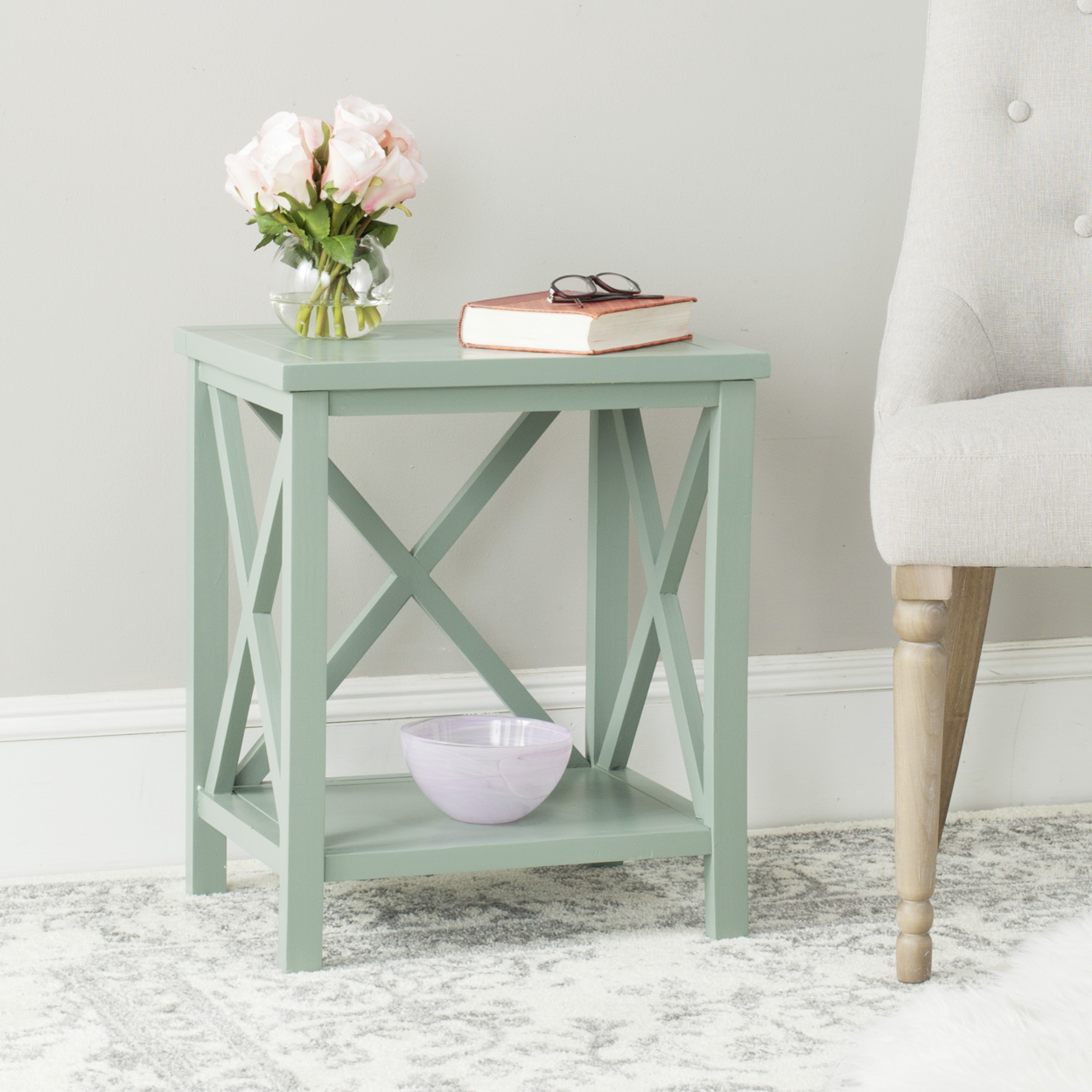 SAFAVIEH Candence Cross Back End Table Dusty Green