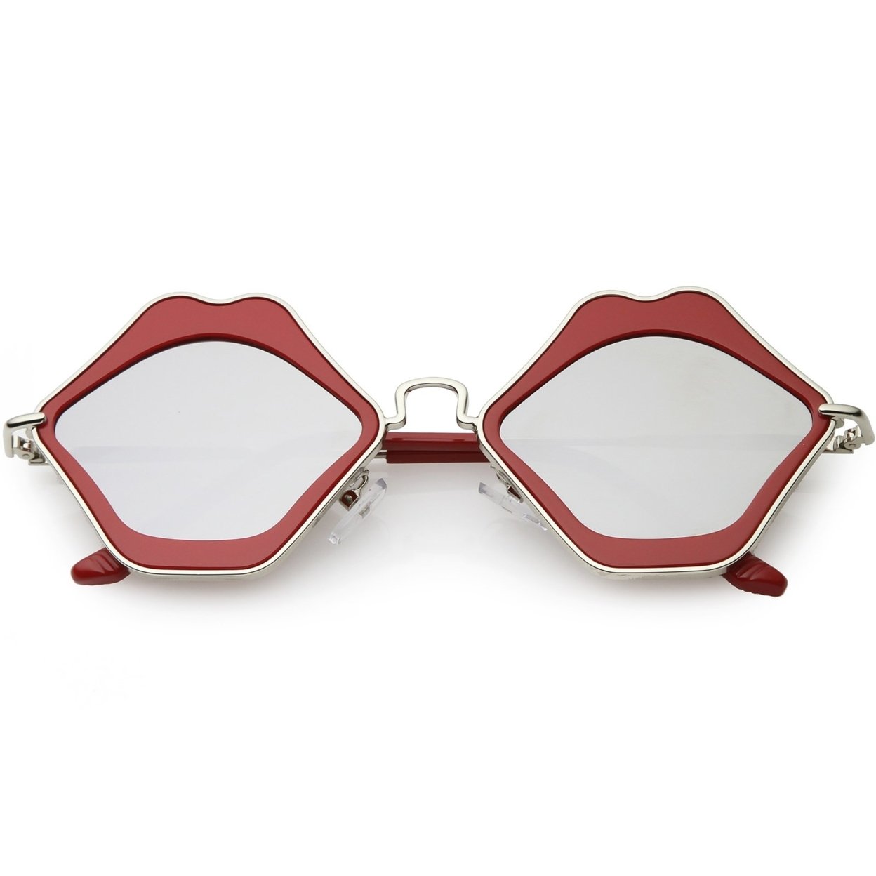 Oversize Lips Sunglasses Slim Arms Flat Mirrored Lens Lips Sunglasses 53mm - Black / Silver Mirror