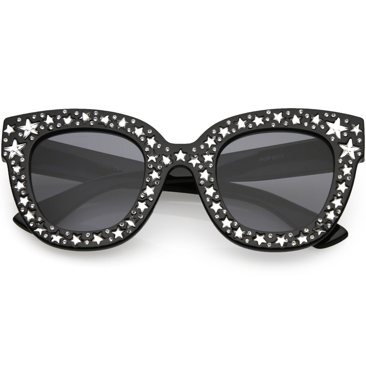 Oversize Star Rhinestones Cat Eye Sunglasses Wide Arms Square Lens 48mm - Tortoise / Amber