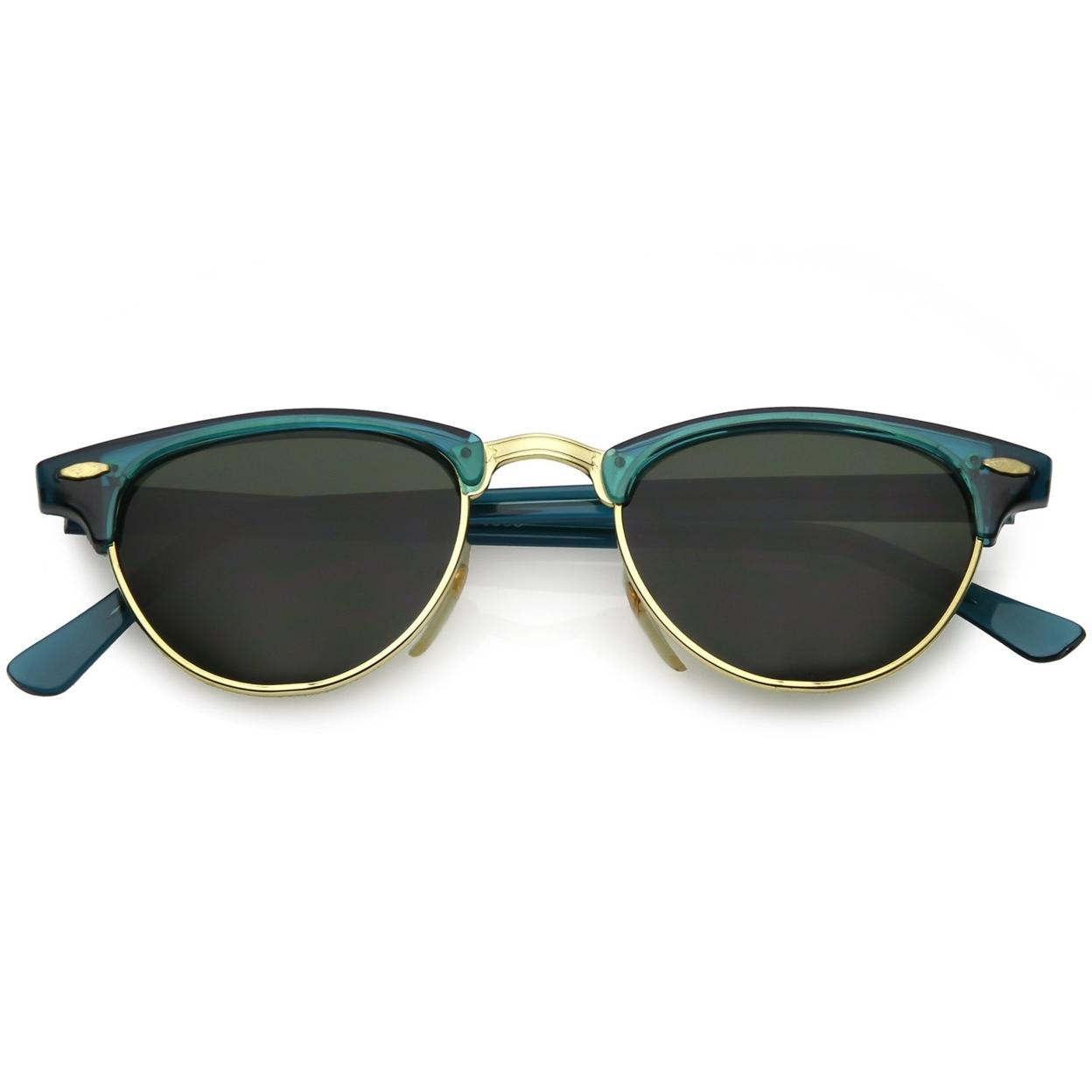 True Vintage Horn Rimmed Semi Rimless Sunglasses Green Tinted Oval Lens 49mm - Blue / Green