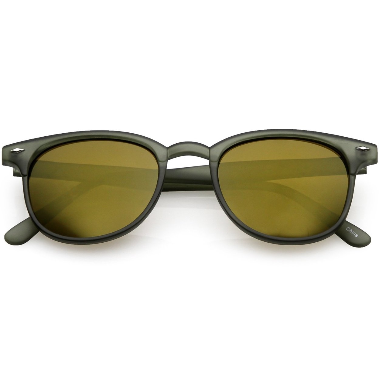 Classic Horn Rimmed Sunglasses Keyhole Nose Bridge Square Mirror Lens 49mm - Matte Frost / Magenta Mirror