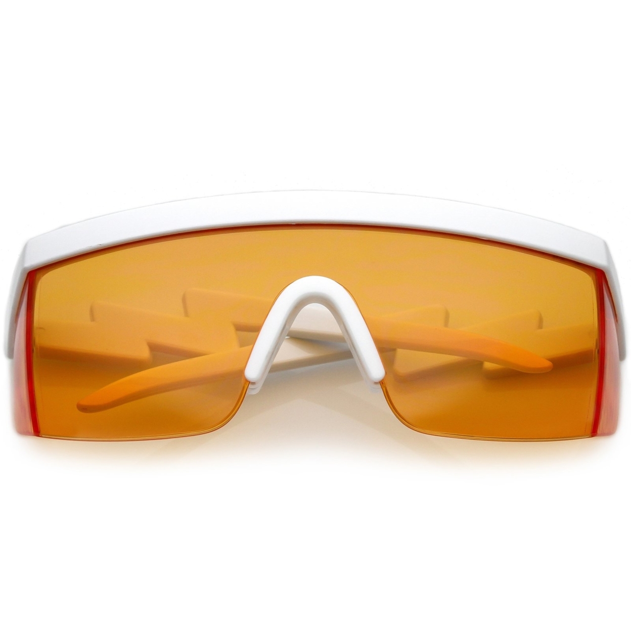 Oversize Semi Rimless Goggle Shield Sunglasses Color Lens 60mm - White / Red