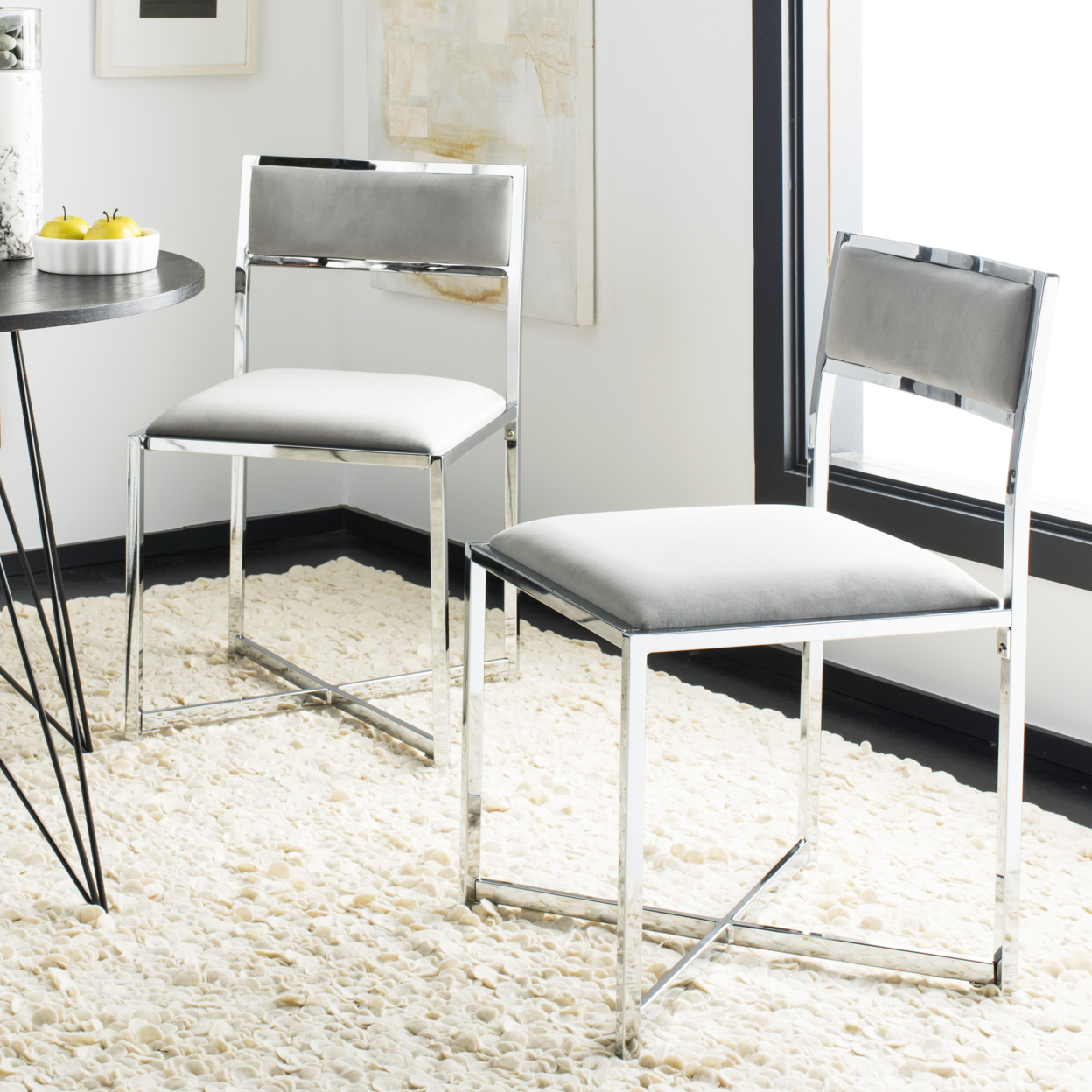 SAFAVIEH Menken Chrome Side Chair Set Of 2 Grey