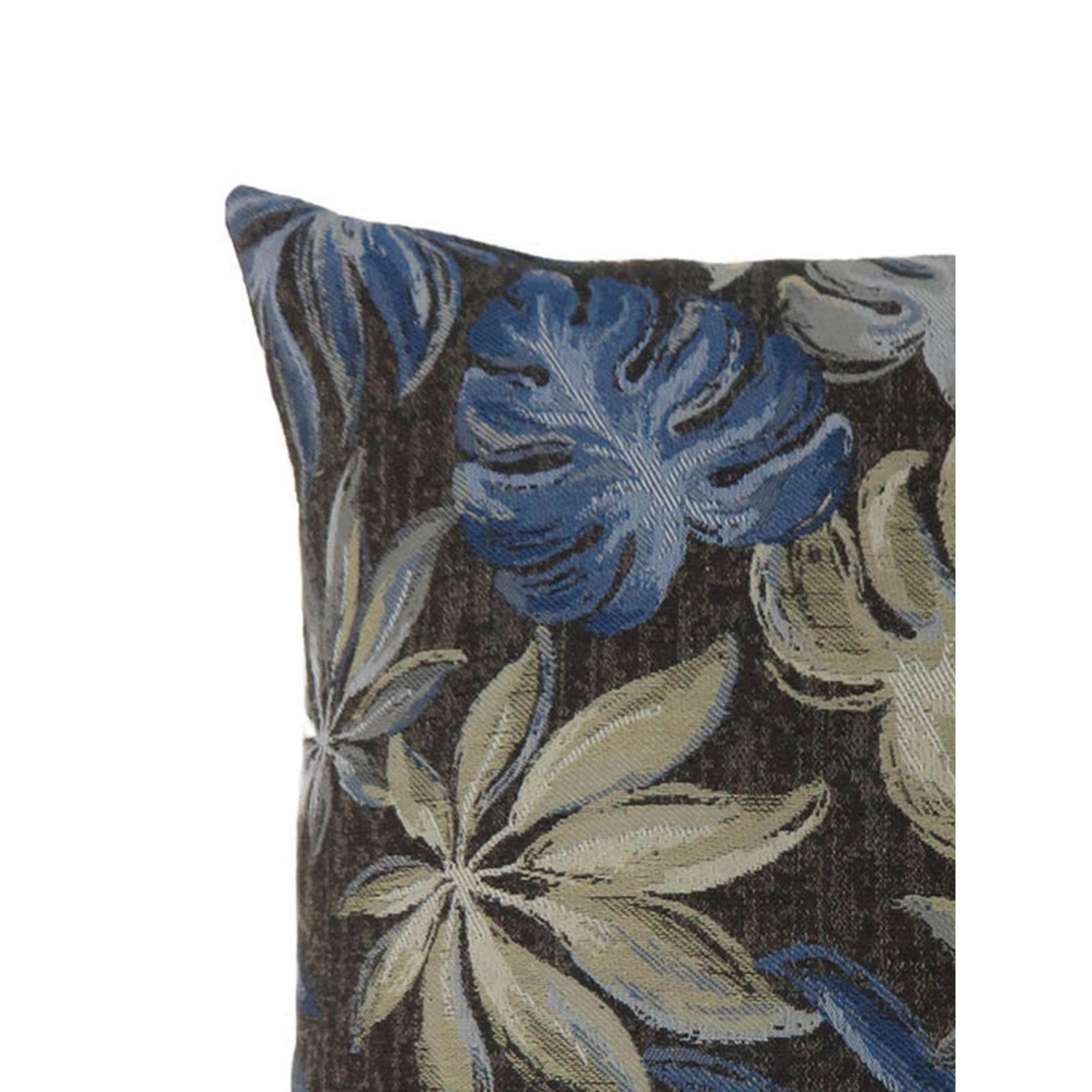 22 Inch Throw Pillow, Set Of 2, Leaf Pattern Polyester Fabric, Dark Gray, Blue