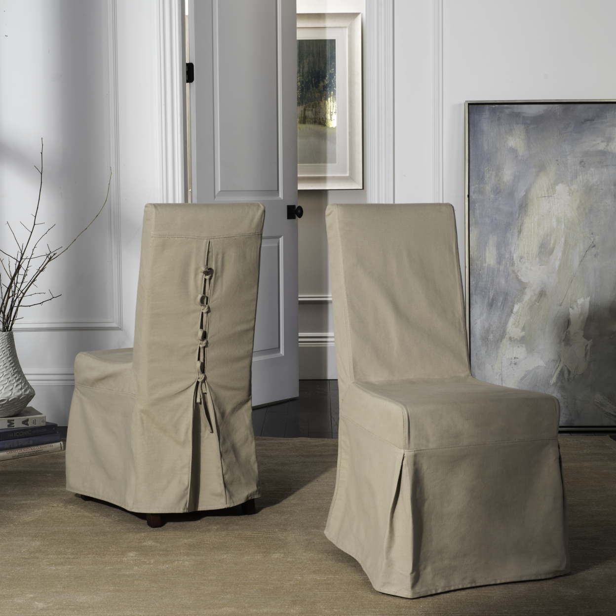 SAFAVIEH Adrianna 19''H Linen Slipcover Chair Set Of 2 Ecru