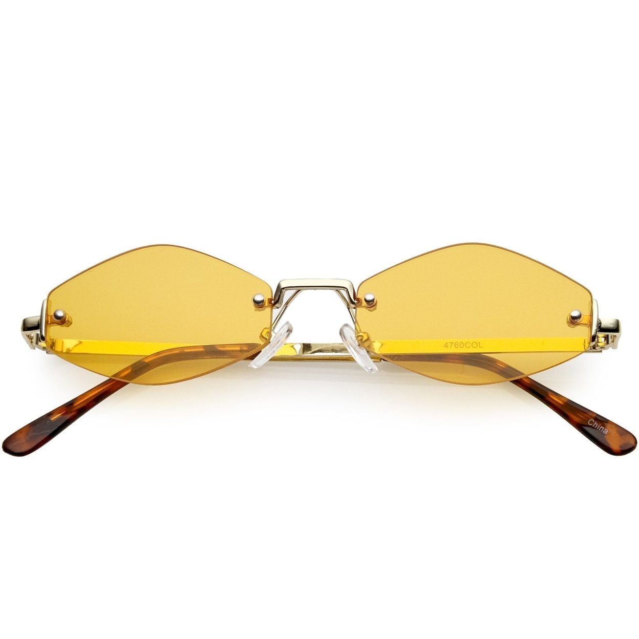Extreme Small Geometric Rimless Sunglasses Color Tinted Lens 52mm - Silver / Yellow