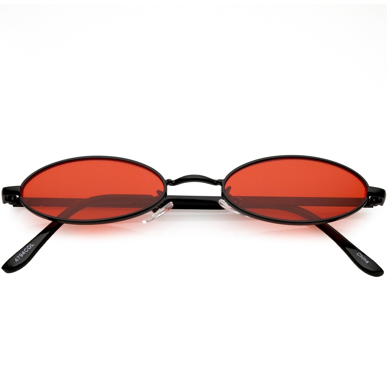 Extreme Small Oval Sunglasses Color Tinted Flat Lens 51mm - Black / Red