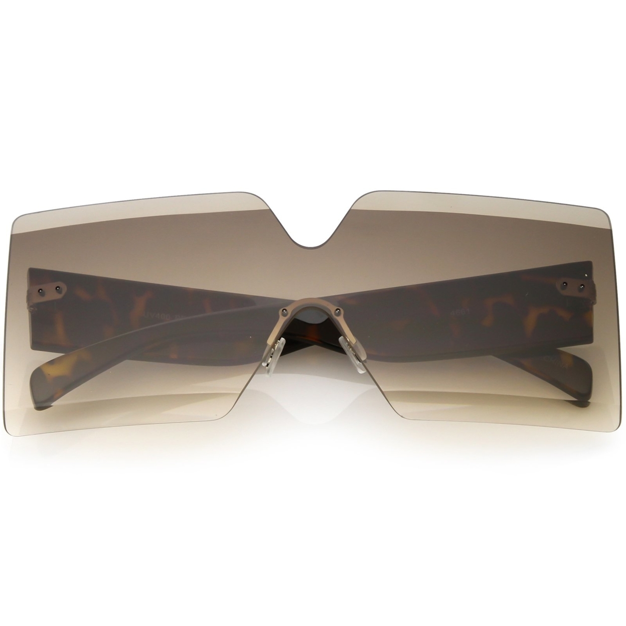 Oversize Rimless Shield Sunglasses Thick Arms Beveled Gradient Lens 73mm - Tortoise / Brown Gradient