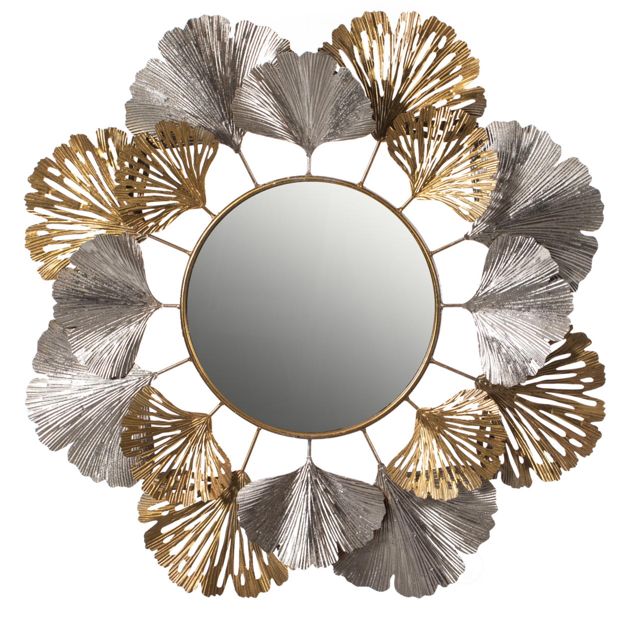 33" Accent Wall Mounted Mirror with Gold and Silver with Decorative Modern Ginkgo Leaf Frame
